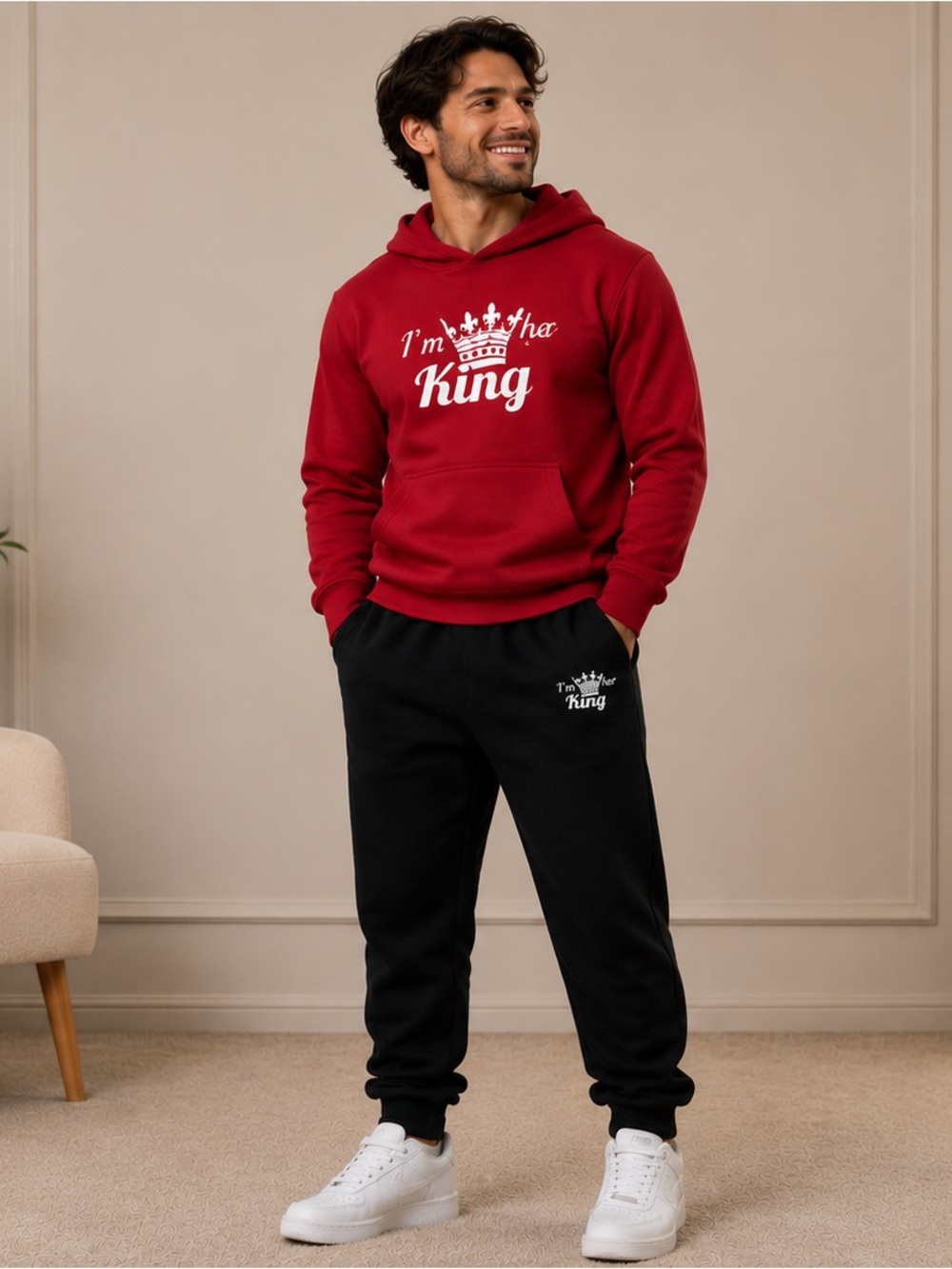 Men's Black Jogger Pants + red hoodie - Casual Comfort